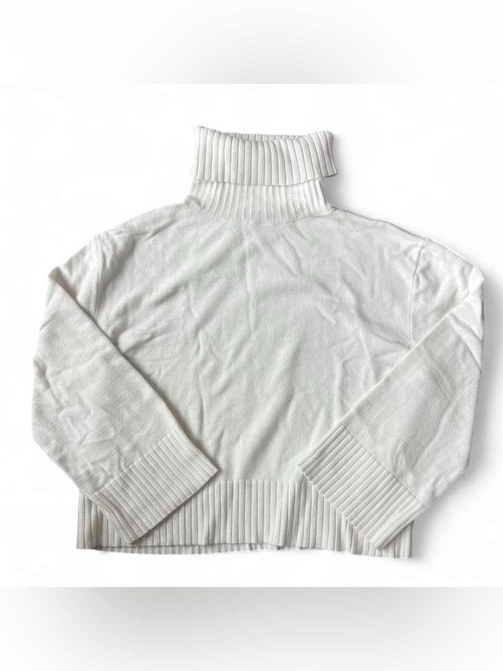 Laundry By Shelli Segal Cream Ribbed Turtleneck Sweater